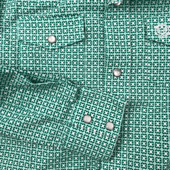 Wrangler George Strait Collection Pearl Snap Button Up Shirt Green/White Small - Picture 3 of 9